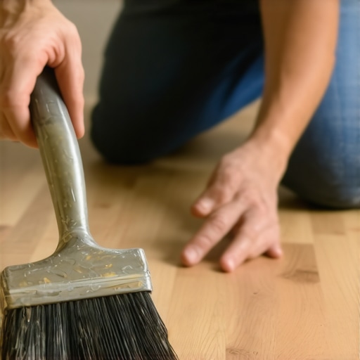 Person sealing hardwood floor to enhance durability