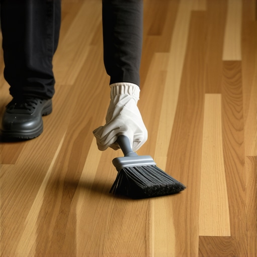 Professional applying sealant to hardwood floor
