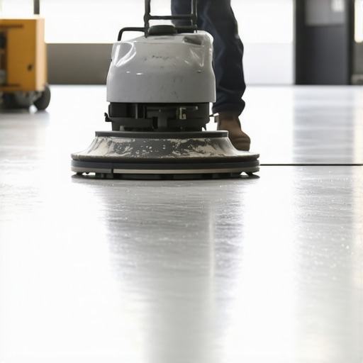 Expert using buffer machine to polish hardwood floor