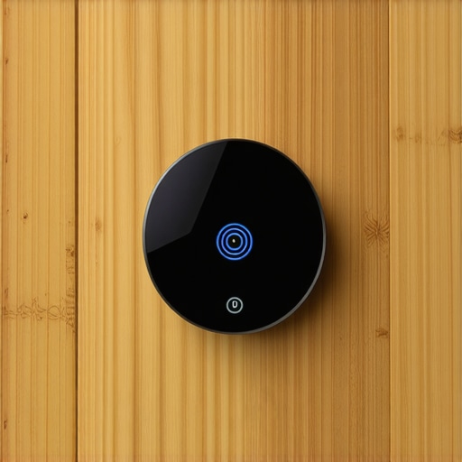 A modern humidity sensor attached to a hardwood floor, illustrating environmental control technology