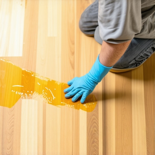 Professional applying protective sealant to hardwood flooring to enhance durability.
