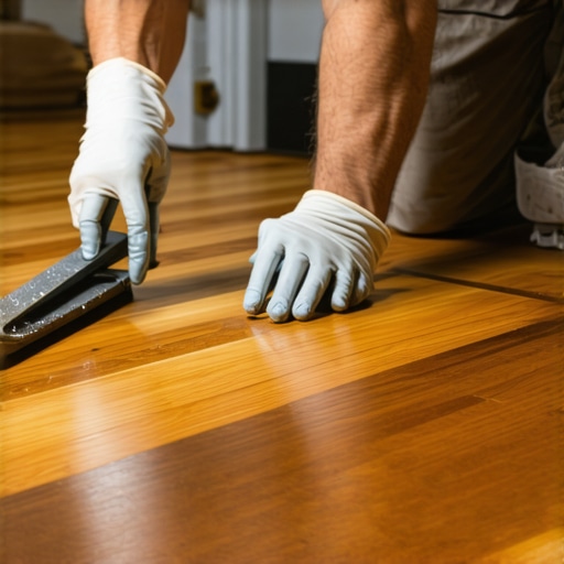 Professional applying sealant in thin coats to hardwood floor for durability
