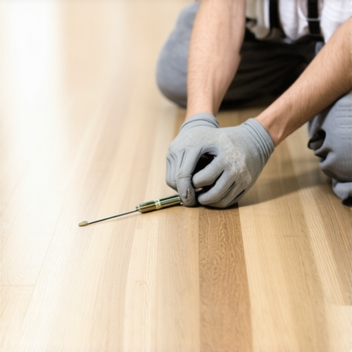 Expert Sealant Application on Hardwood Floors Person carefully applying sealant to hardwood floor to enhance durability