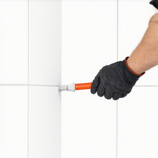 Expert applying sealant in a bathroom corner for waterproofing