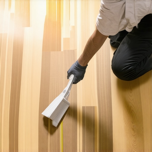 Professional applying floor sealant for durability Expert applying protective sealant to hardwood floor