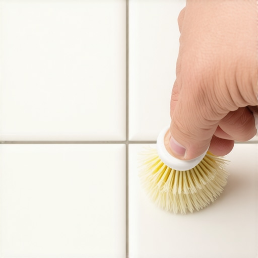 Person sealing grout lines on bathroom tiles with a small brush for waterproofing
