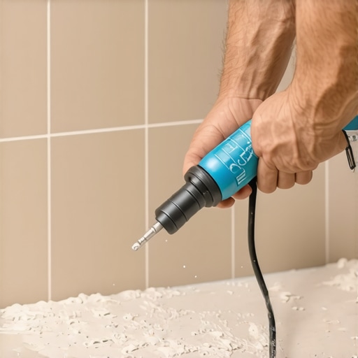Person using a caulking gun to seal grout lines in a bathroom shower for long-term waterproofing.
